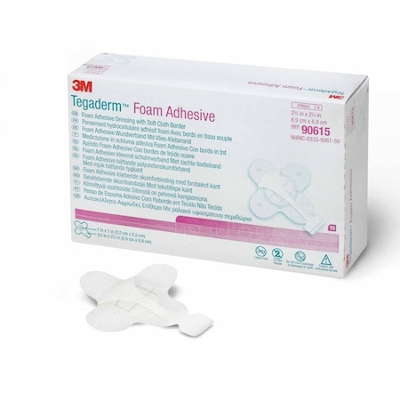 3M Tegaderm Foam Dressing 2-3/4 X 2-3/4 Inch With Border Film Backing Acrylic Adhesive Square Sterile, 40PK 90615